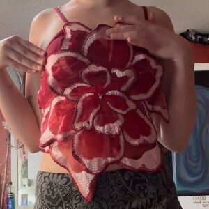 Floral Red Sheer Women's Top